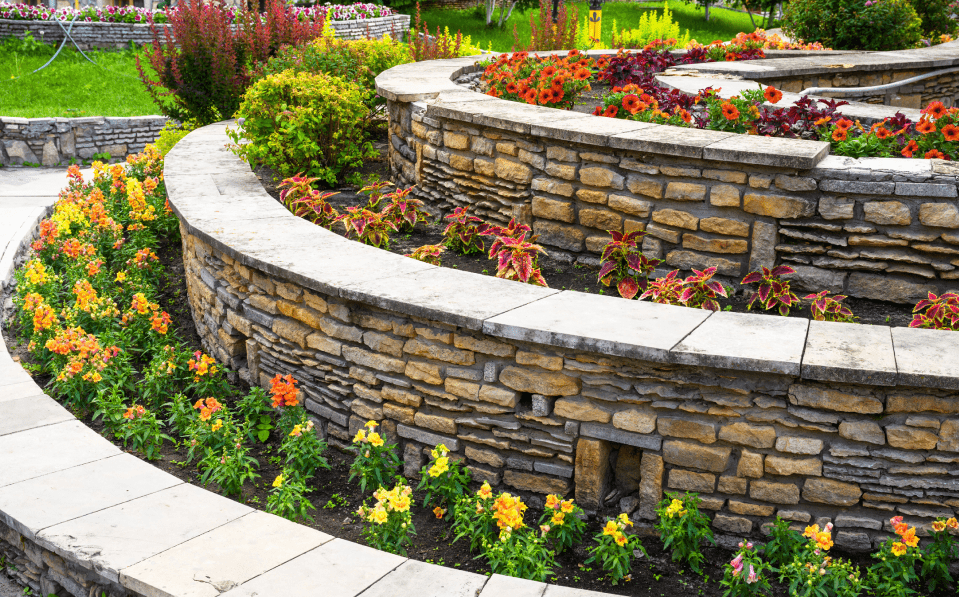 Curved stone retaining walls